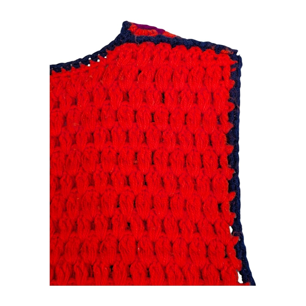 Vintage 70s Dayne Taylor Crochet Granny Square Tank Top Suede Patches Boho L - Picture 4 of 8